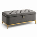 Baúl de almacenamiento de terciopelo gris con patas de metal dorado