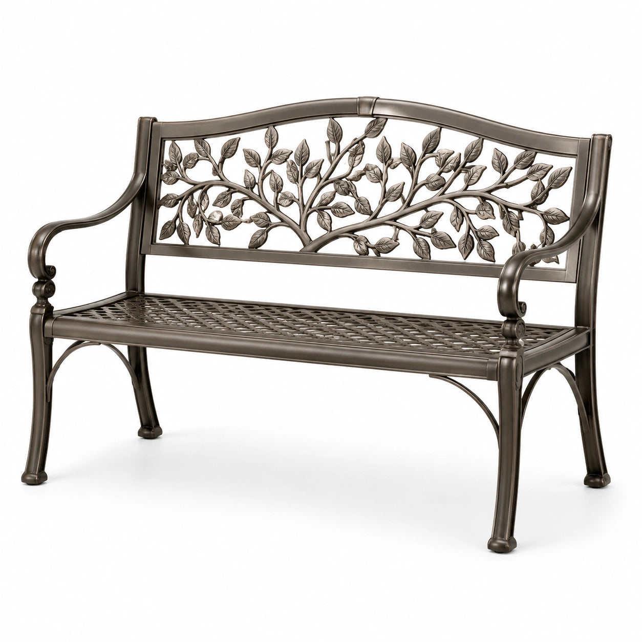 Banco de jardín de aluminio con diseño de hojas marrón 128cm