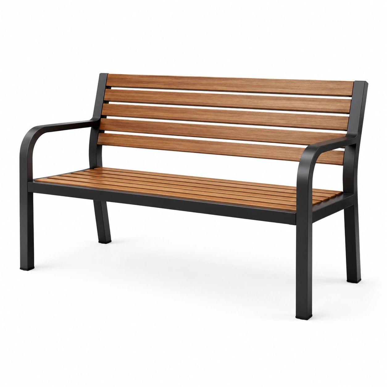 Banco de madera y metal para exterior 120 cm marrón y negro
