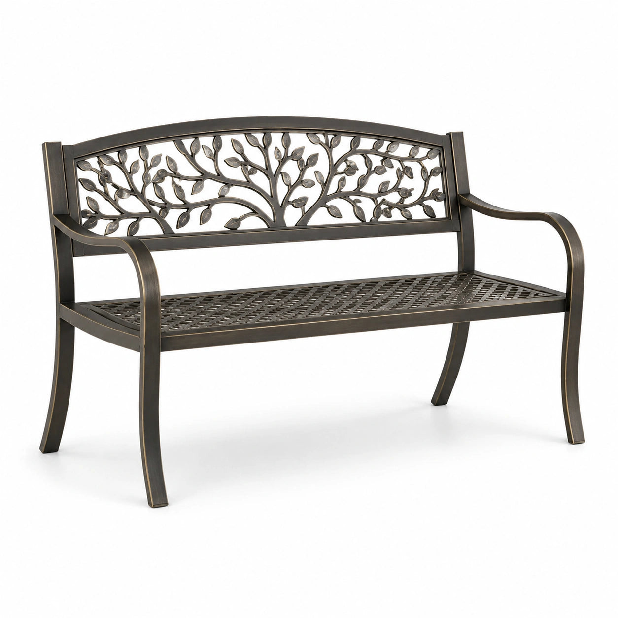 Banco de jardín de aluminio fundido con diseño de hojas en bronce 127 cm