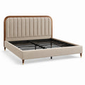 Cama doble de madera y metal tapizada en lino beige 200x150 cm