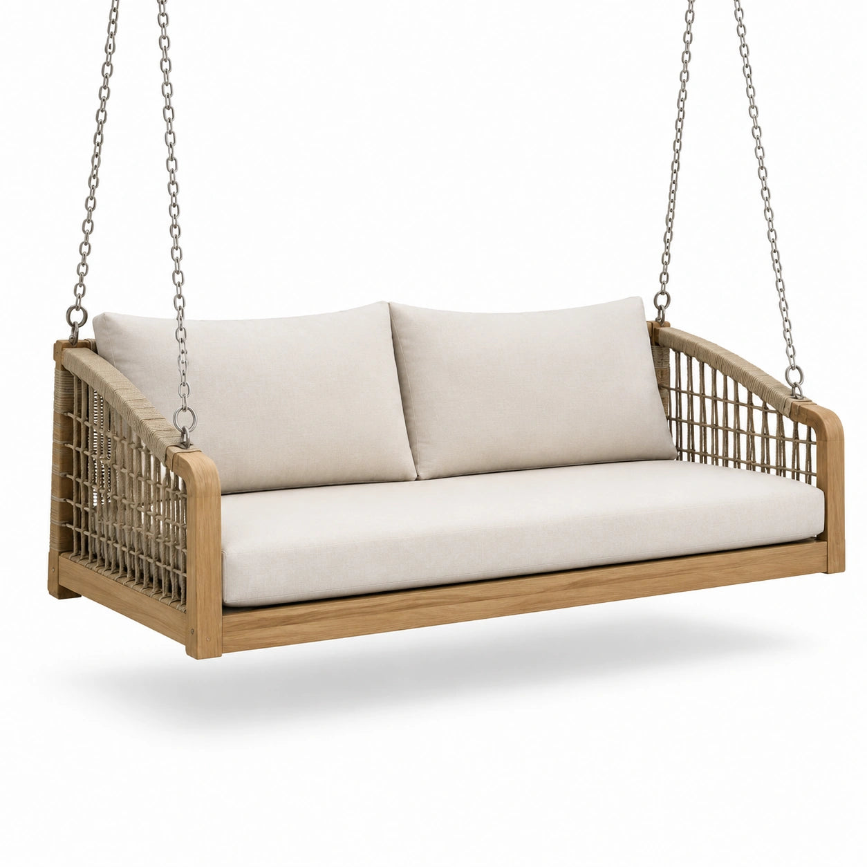 Columpio de madera de teca con cojines de poliéster beige 200cm