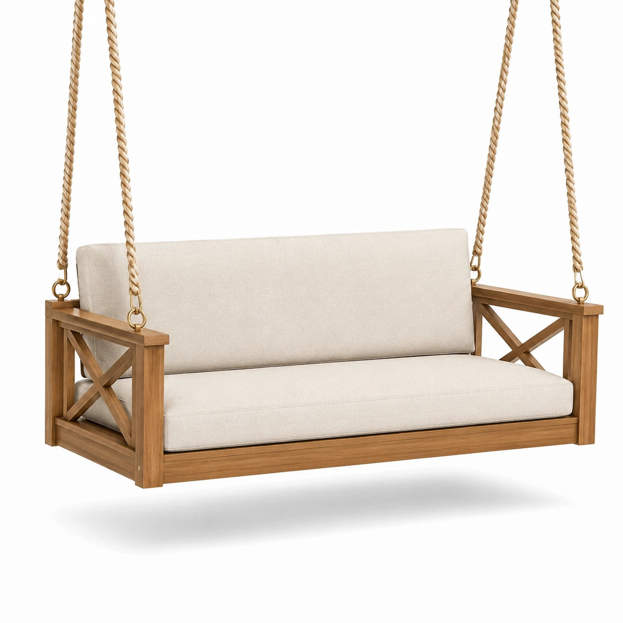 Columpio de teca con cojines de poliéster beige
