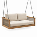 Columpio de porche de madera de teca con cojines beige