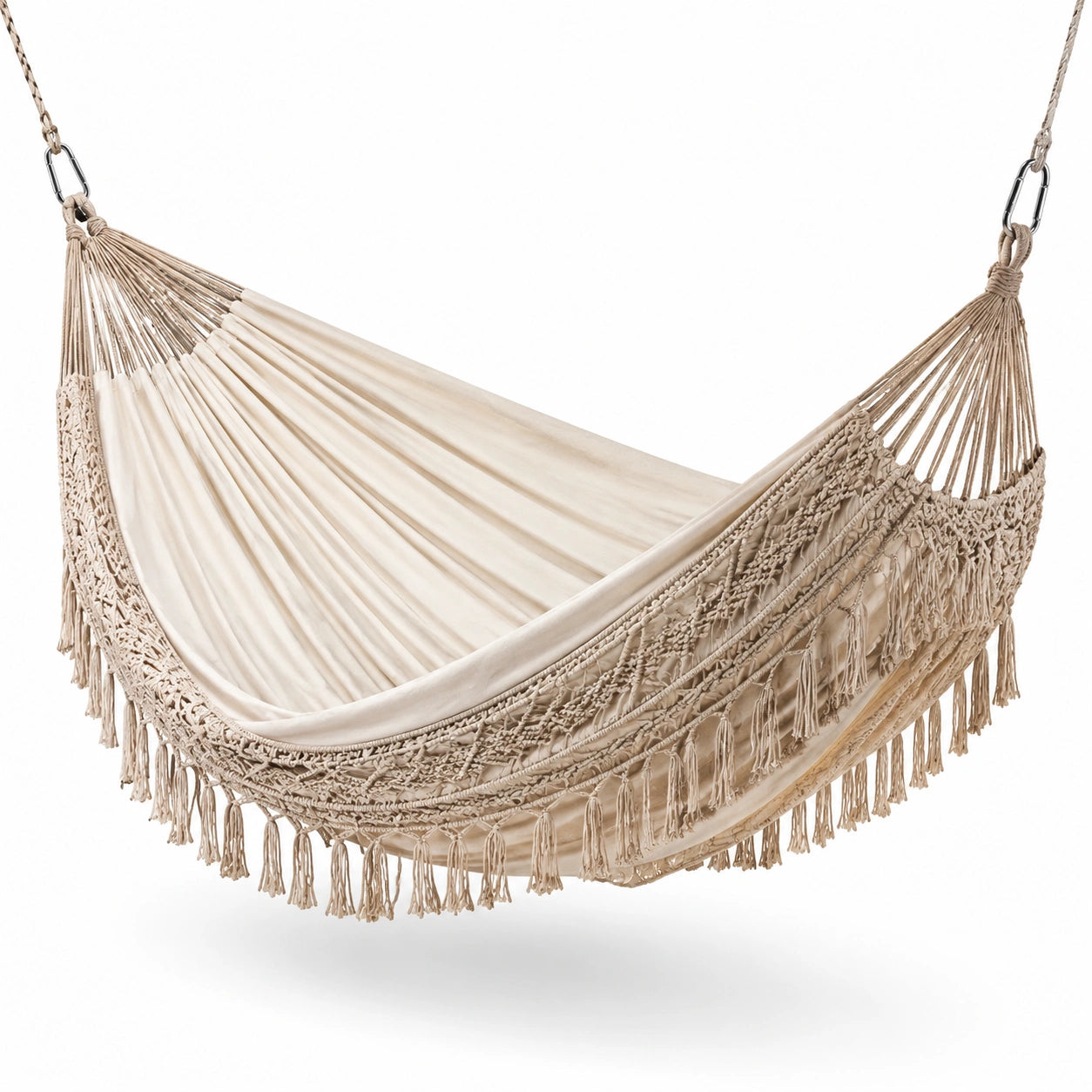 Hamaca de Algodón Beige con Flecos