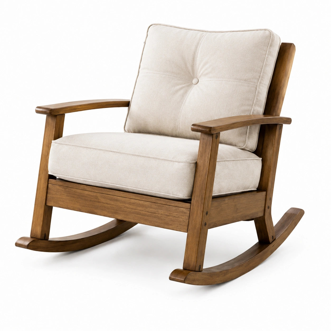 Mecedora de madera y poliéster beige 70x80x90 cm